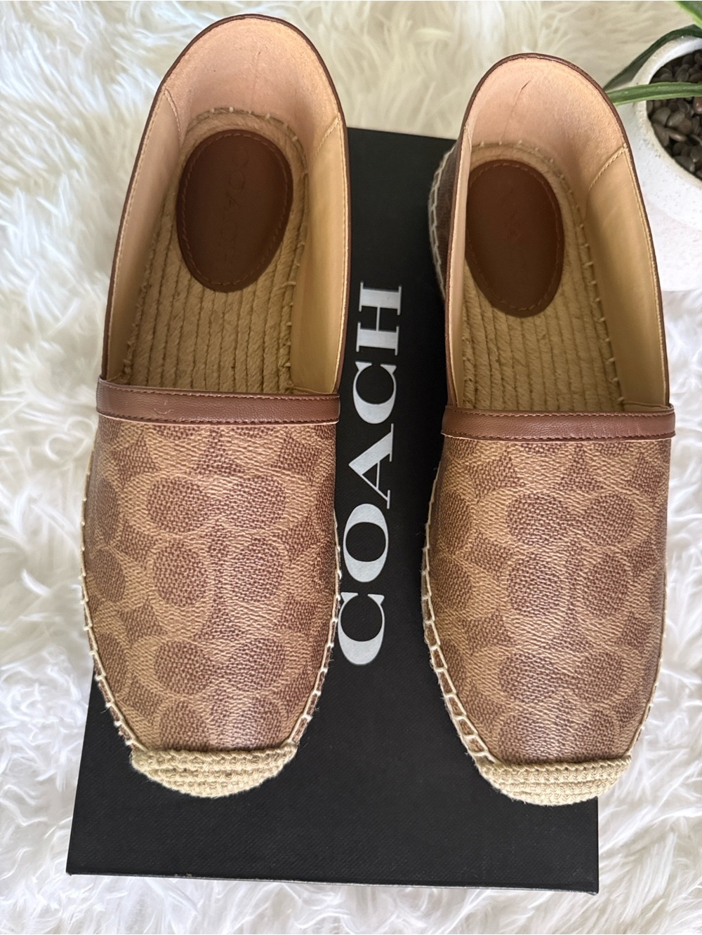 Coach Brown Signature Canvas Espadrille Flats